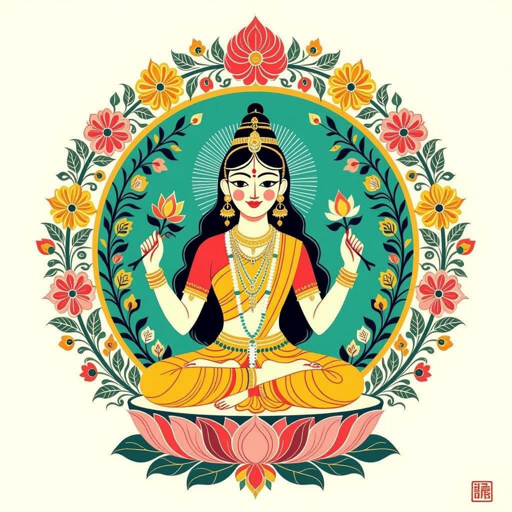 Madhubani Art: Vibrant Goddess in Nature