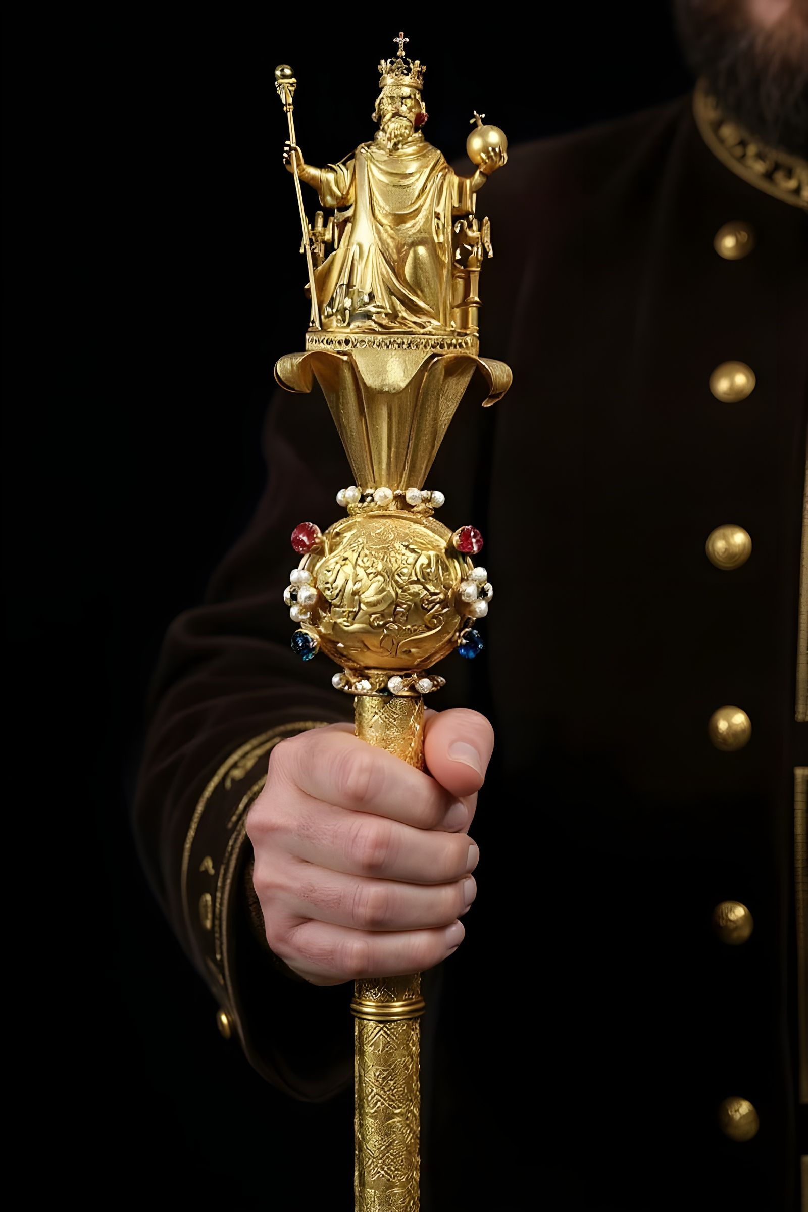 King's Golden Scepter Close-Up with Jewels