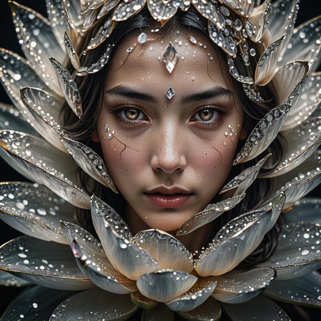 Elegant Sparkling Crystal Lotus Flower Close-Up