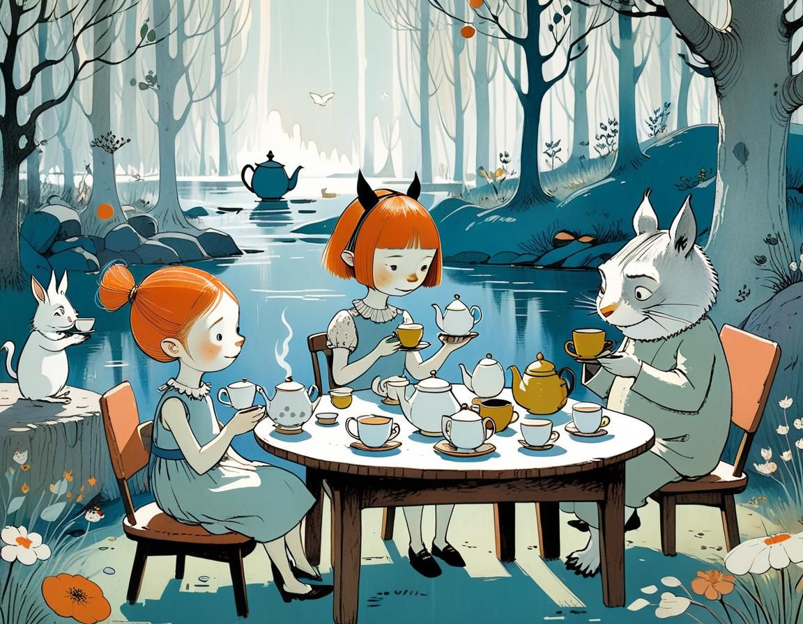 Whimsical Tea Party Storybook Illustration