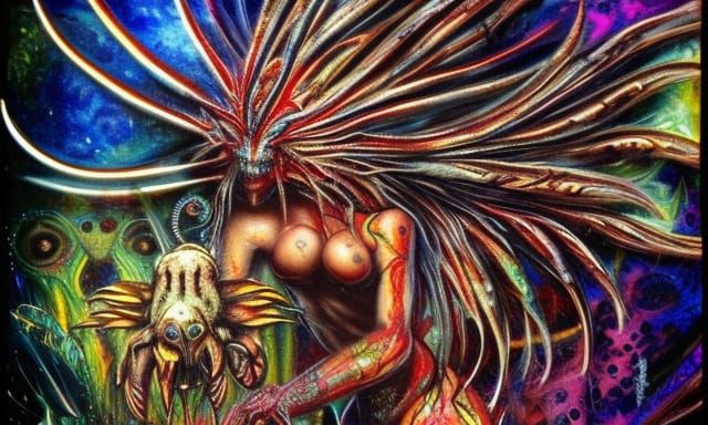 Biopunk Piranha Feast: Vivid Psychedelic Concept Art