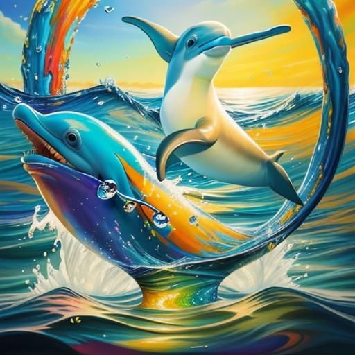 Anamorphic Dolphin Emerges from Dreamlike Ocean