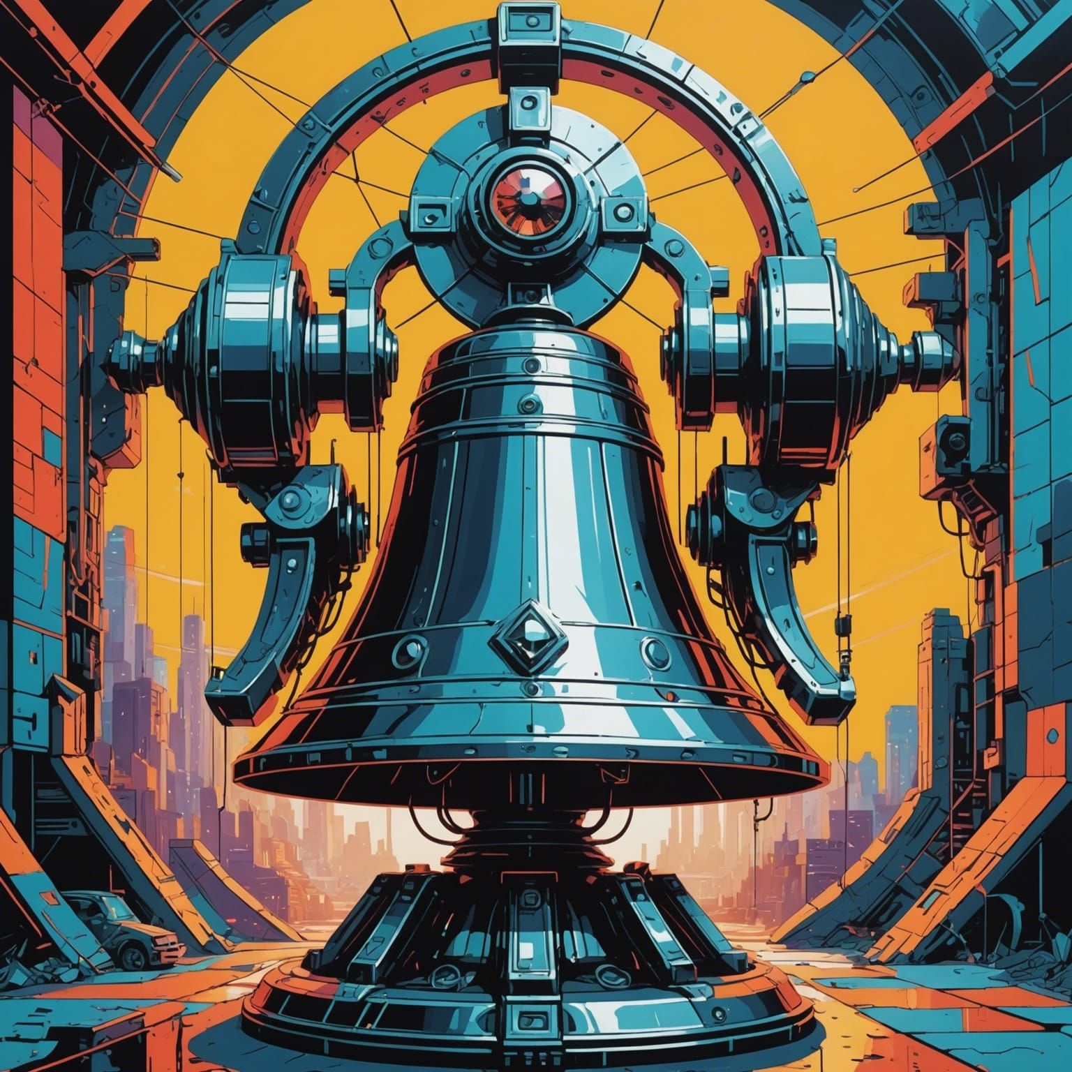 Gigantic Diamond Bell in Cyberpunk Pop Art Style