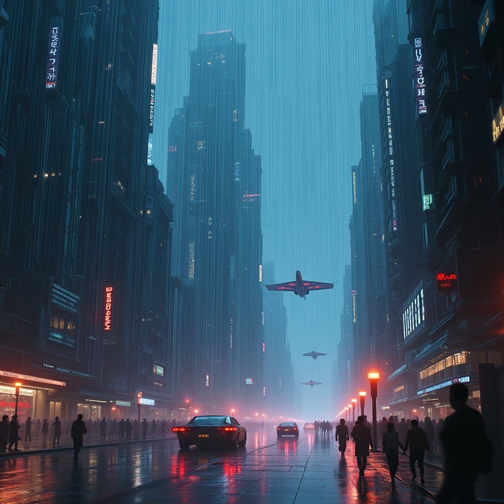 Futuristic Cyberpunk Cityscape With Data Rain