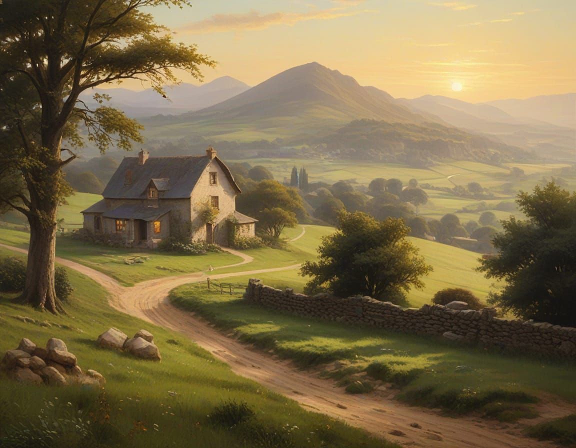 Irish Farm Landscape in 1800s Oil Painting Style