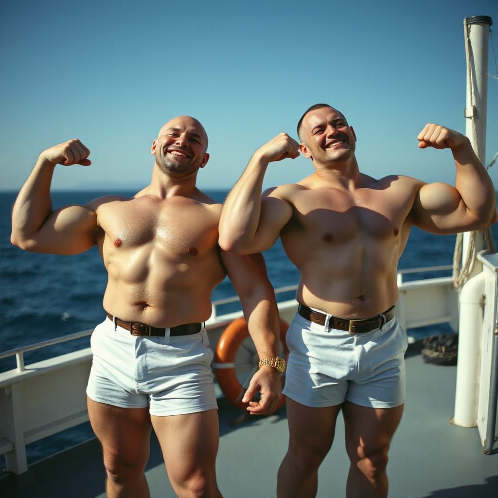 Vintage-Style Photo of Muscular Sailors Flexing