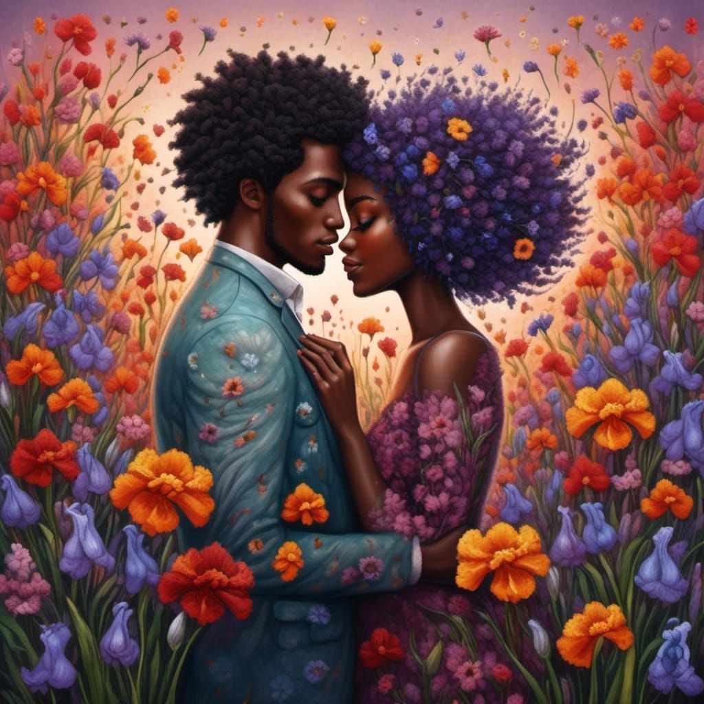 Black Couple Surrounded by Irises: Koopman Style