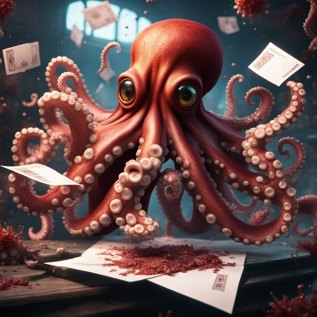 Shocked Octopus Opening Explosive Letter: Detailed Digital A...