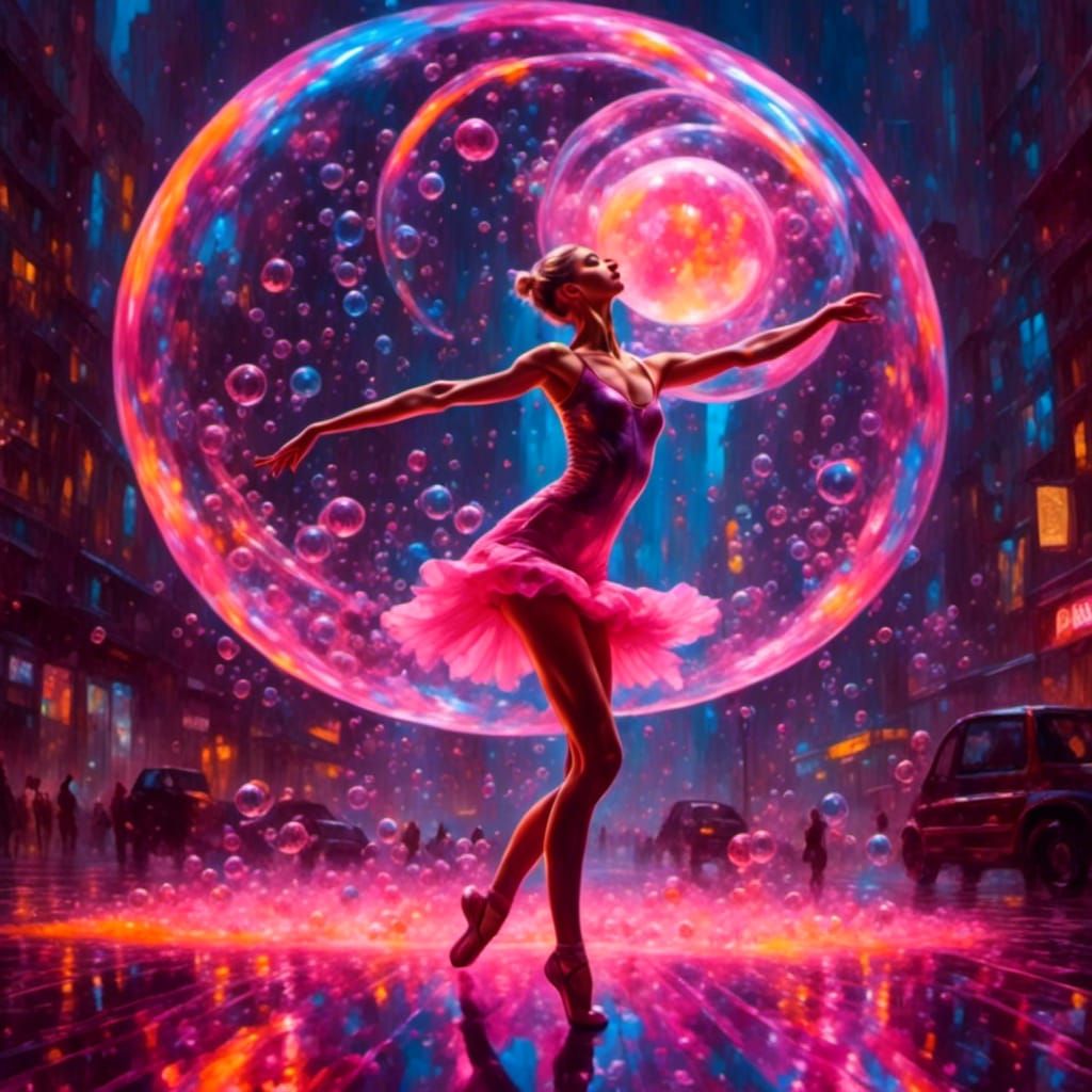 Neon Bubble Dancer in Hyperrealistic Style