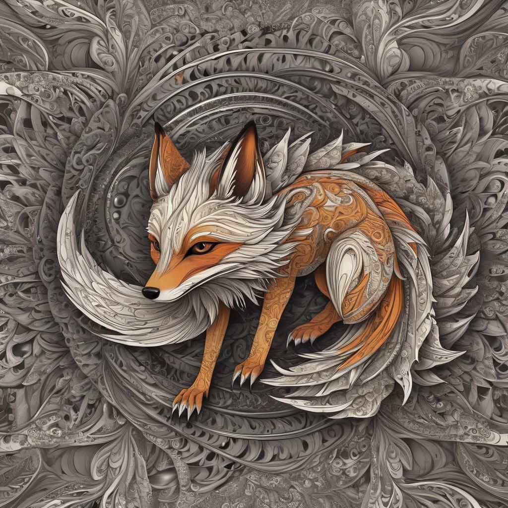 Mystical Nine-Tailed Fox in Fractal Design