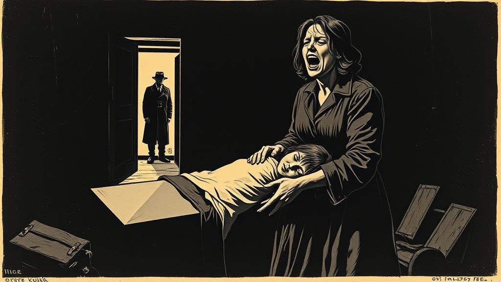 Grief-Stricken Mother and Child: German Expressionist Woodcu...