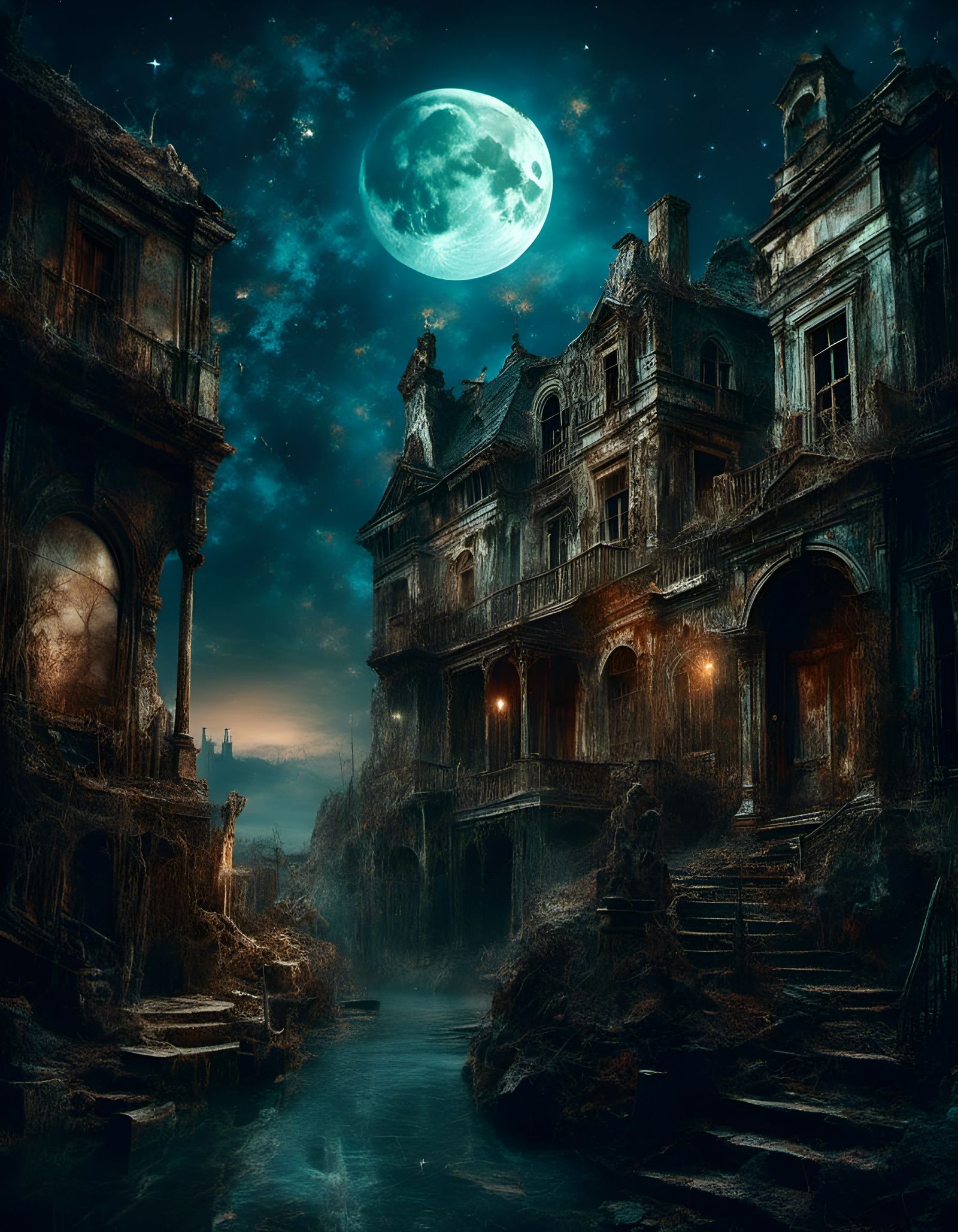 Magical Clock Town at Night: Detailed Fantasy Art