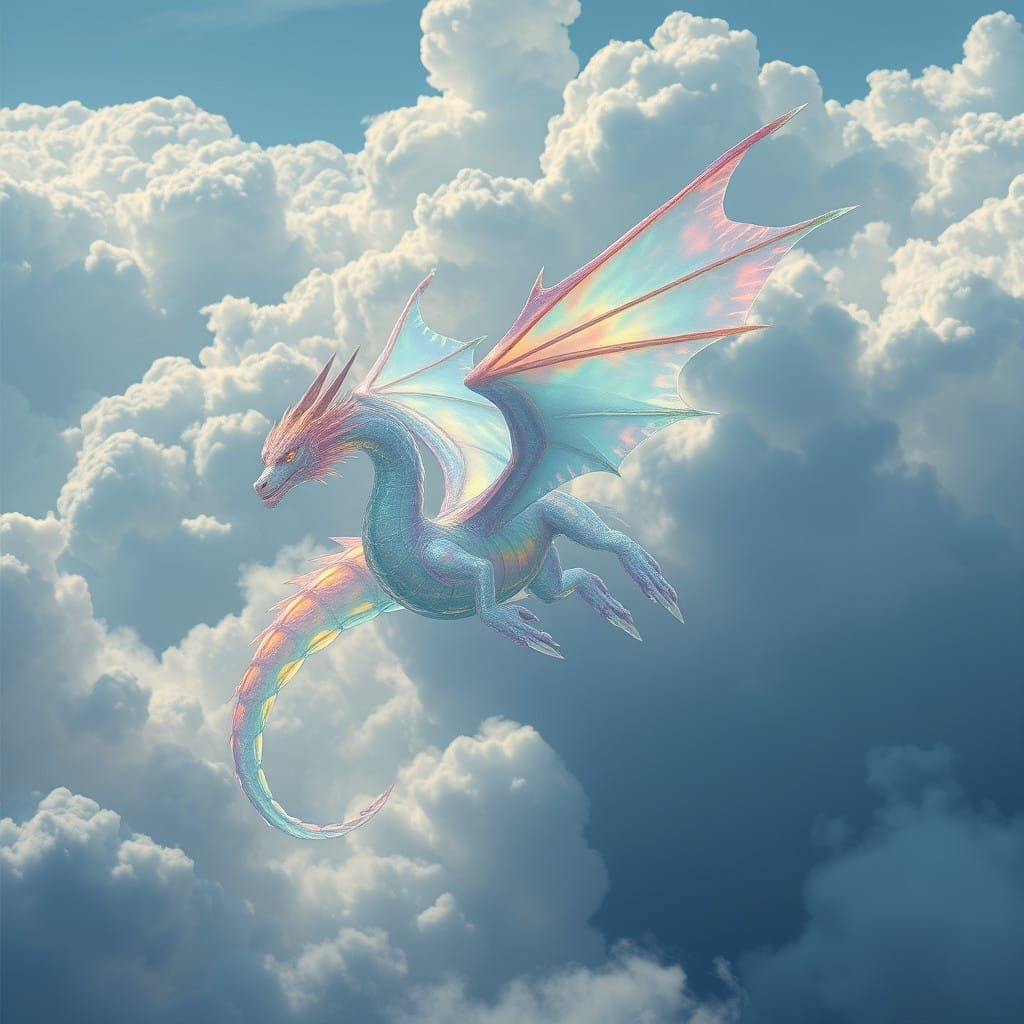 Glass Fantasy Dragon in Ethereal Flight