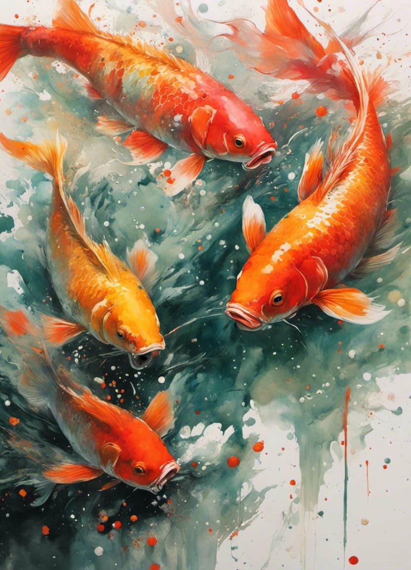 Koi Carp in Pond: Ink Wash Speedpaint