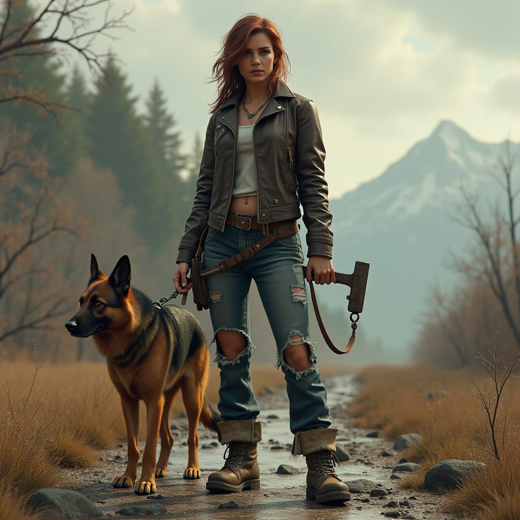 Fallout Survivor and Dog in Apocalyptic Landscape