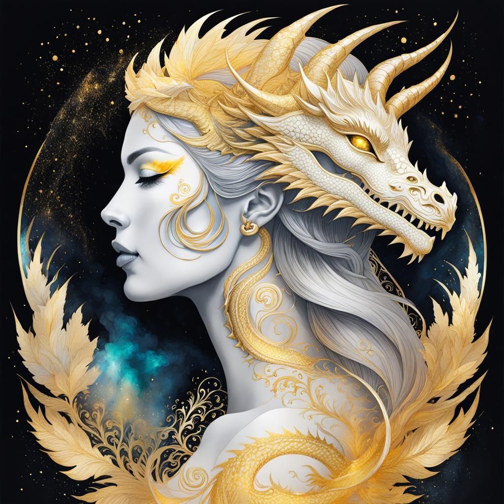 Dragon Silhouette in Watercolor Ink Splash Art