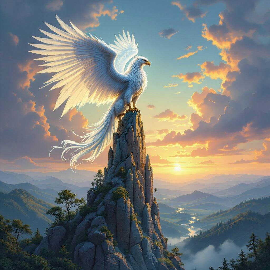 Griffin Perched Atop Crystal Spire in Fantasy Art Style
