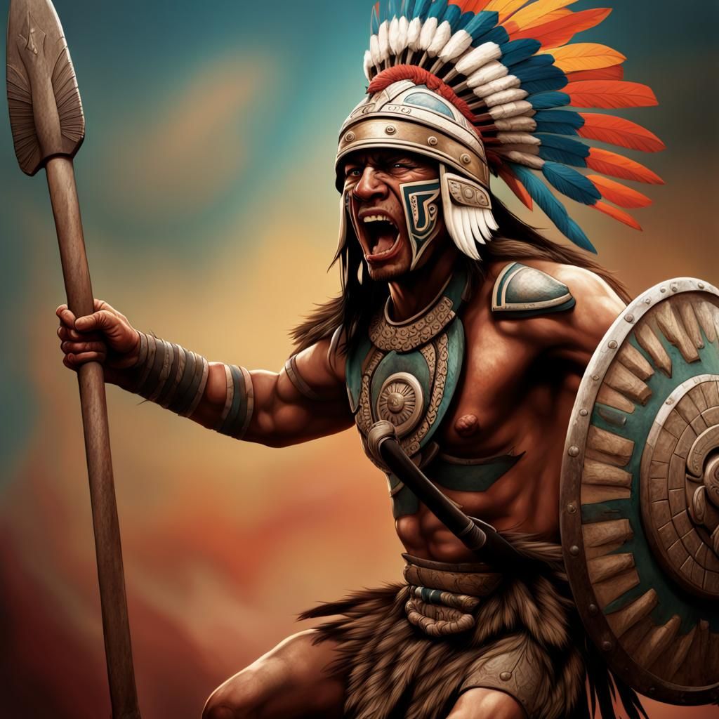 Hyperrealistic Aztec Warrior Ready for Battle