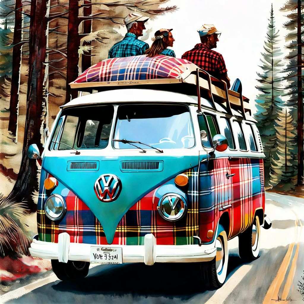 Plaid Family Vacation in Volkswagen Van