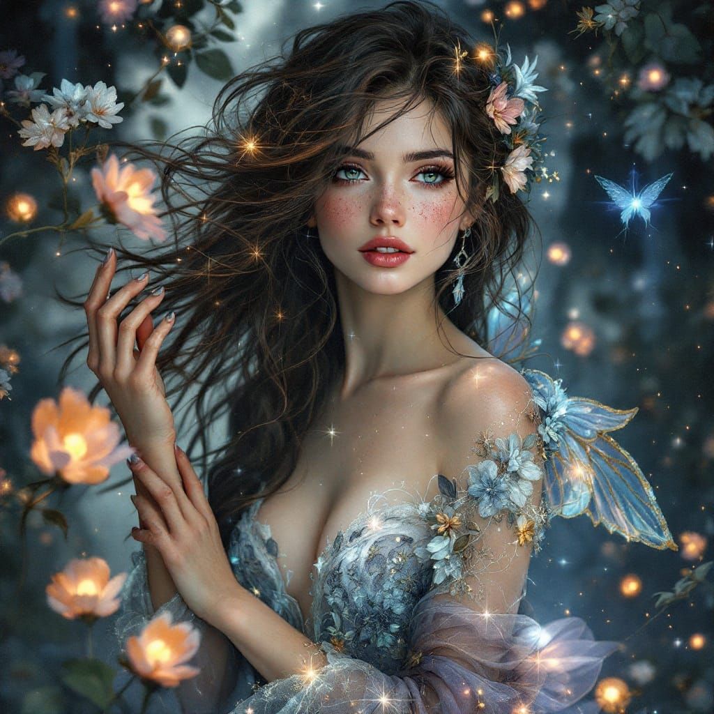 Ethereal Fae Goddess in Cosmic Dreamscape