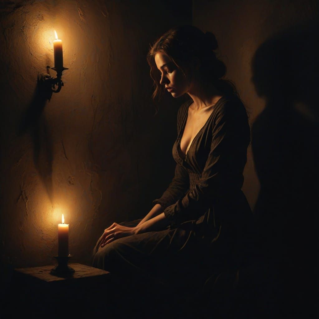 Dark Surrealism: Figure in Shadows, Oil Painting