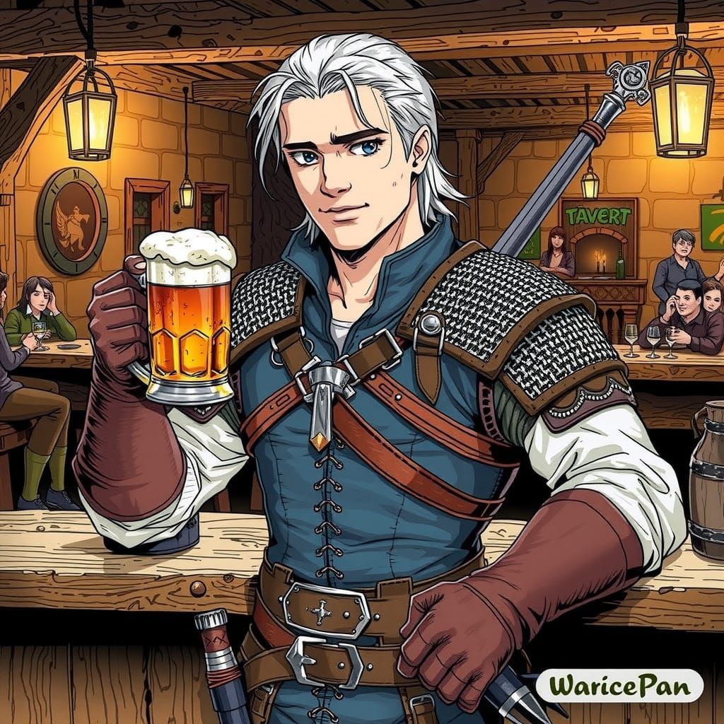 Young Witcher in Tavern, Anime Style