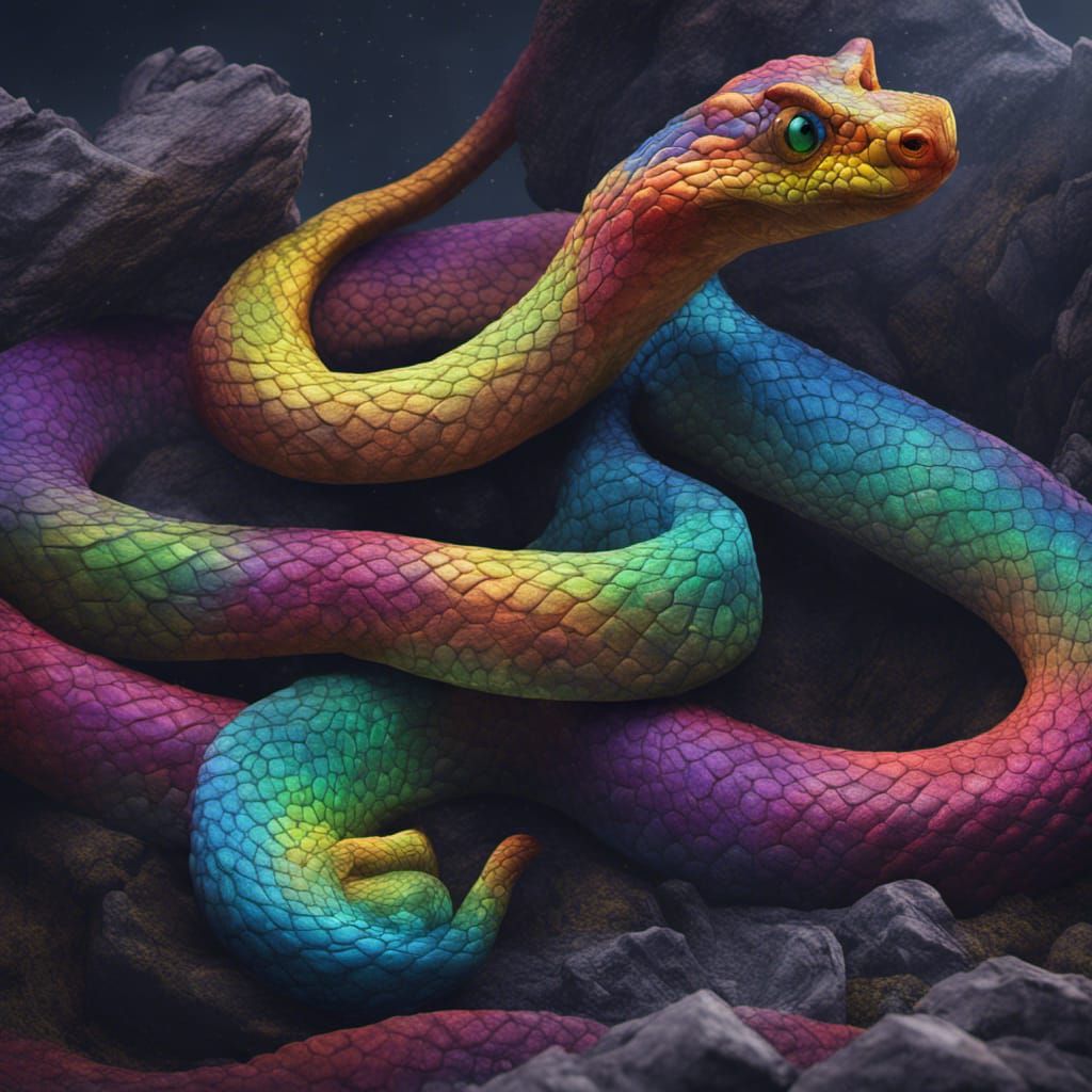Iridescent Rainbow Viper in Detailed Digital Art