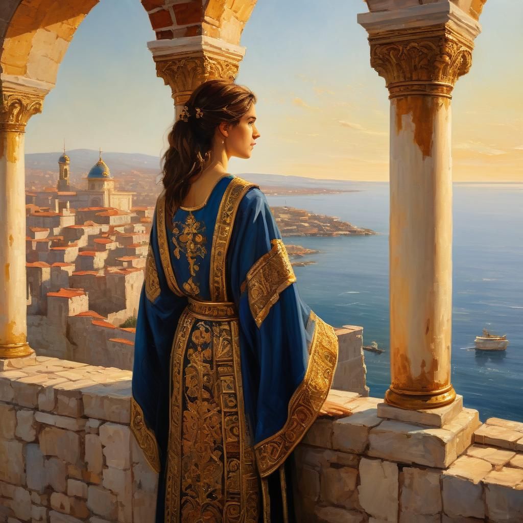 Majestic Byzantine Empress Contemplates the Golden Dawn