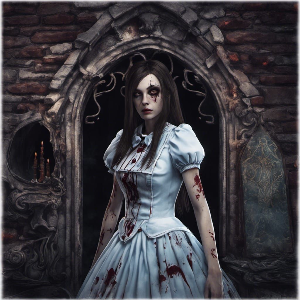 Dark Alice in Sinister Horror Game, Digital Illustration