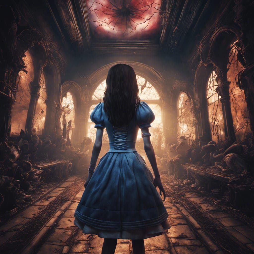 Dark Alice from Horror Game in Hyper-Realistic Style