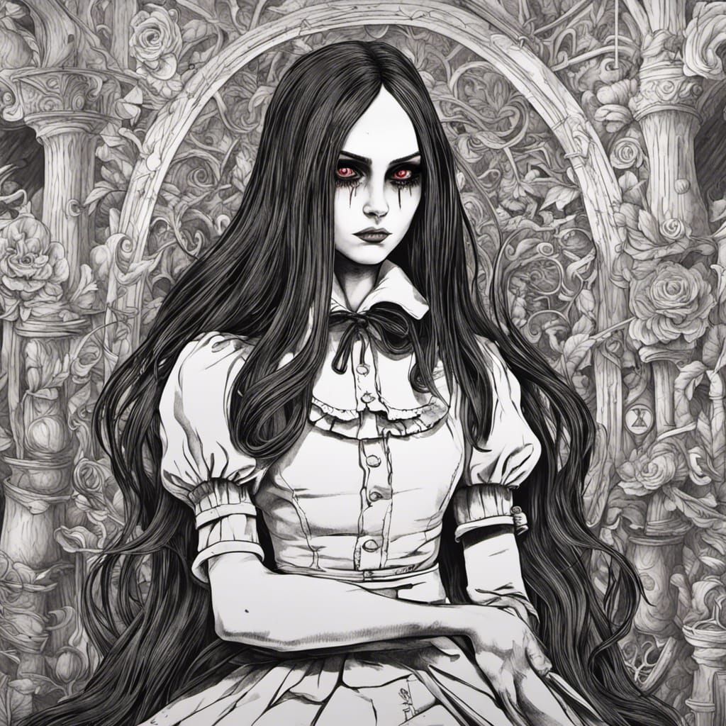 Dark and Sinister Alice in Wonderland Illustration