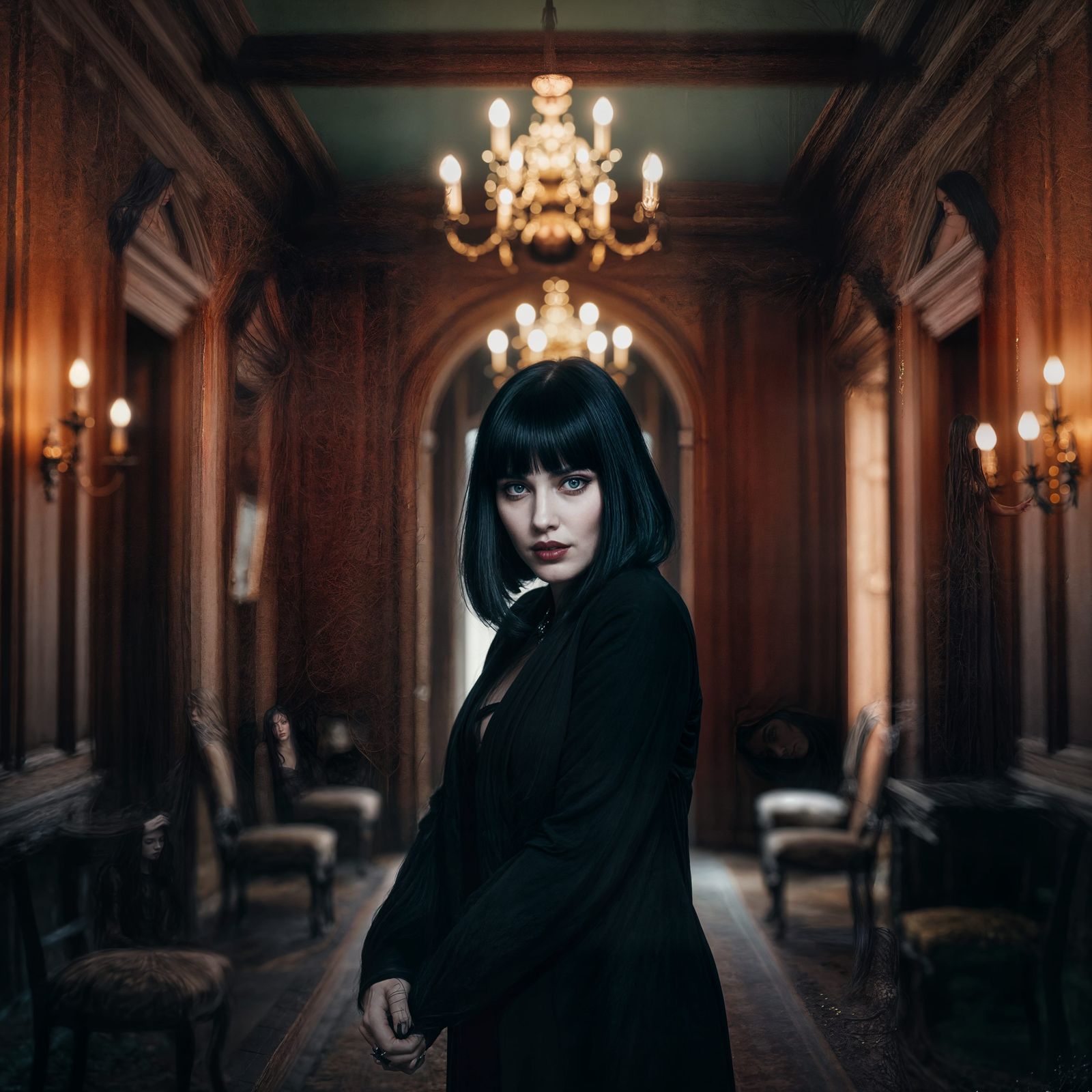 Gothic Woman in Enchanted Grove: Dark Romanticism