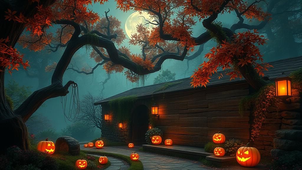 Halloween Garden at Twilight: An 8K Matte Painting