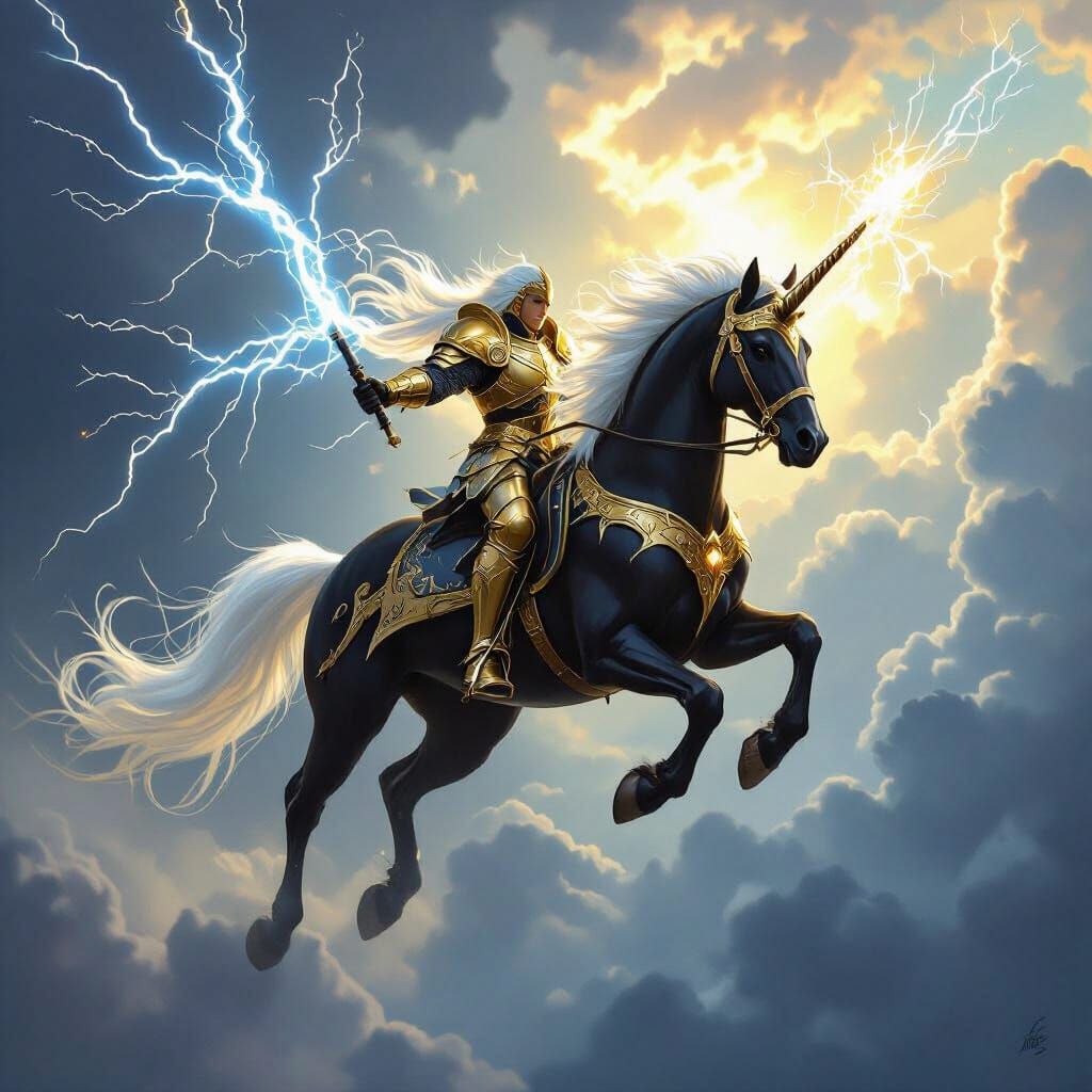 Knight on Black Pegasus with Lightning Lance