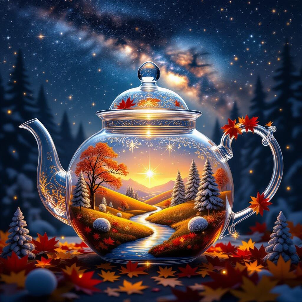Fantastical Autumn Wonderland Teapot Artwork