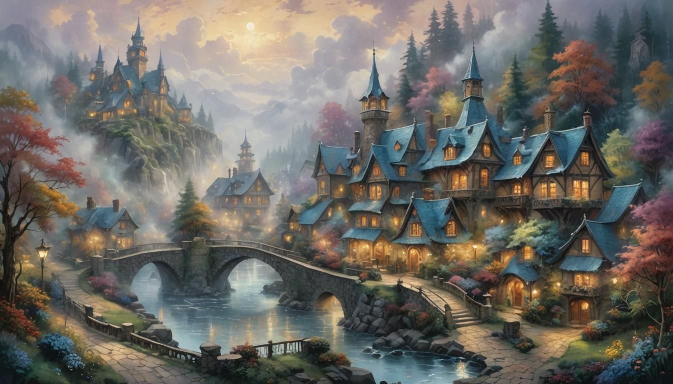 Ethereal Fantasy Landscape in Watercolor Style