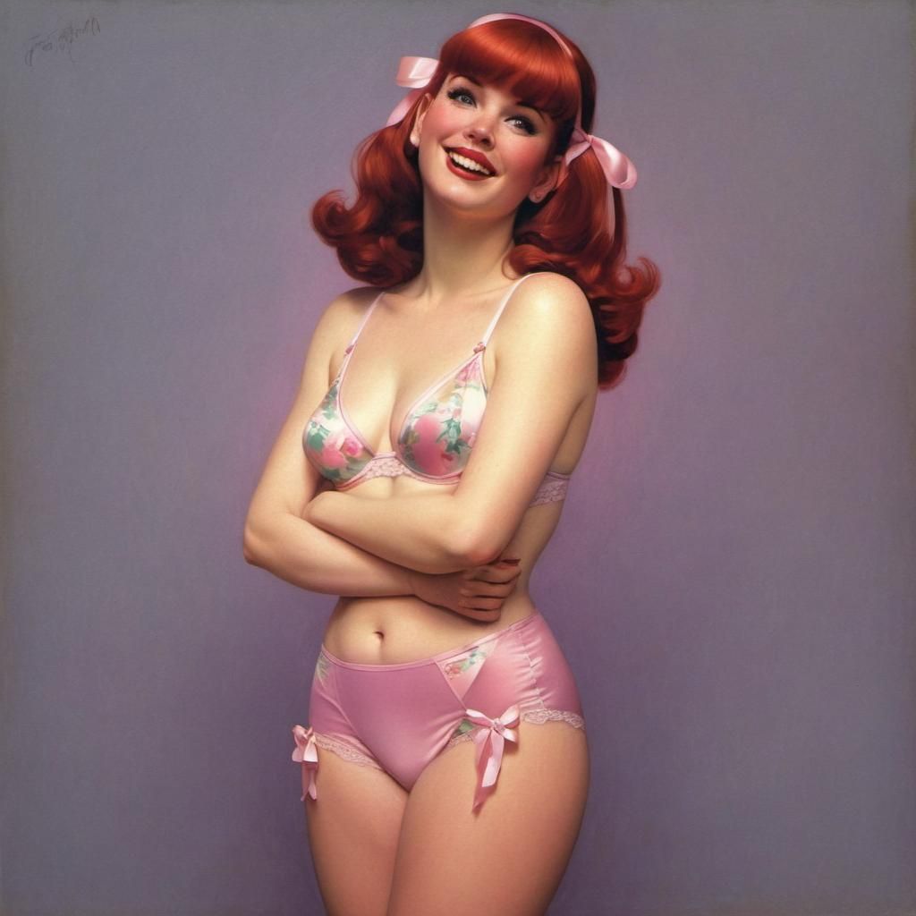 Red-Haired Woman in Lingerie, Art Frahm Illustration