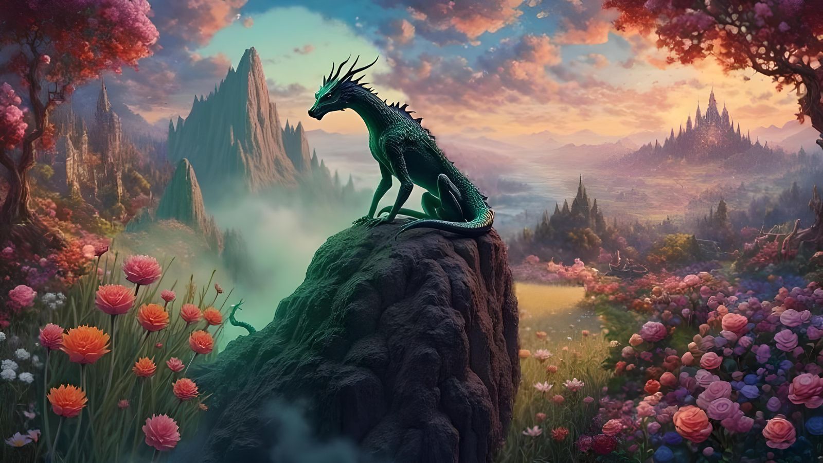 Misty Meadow with Flowers