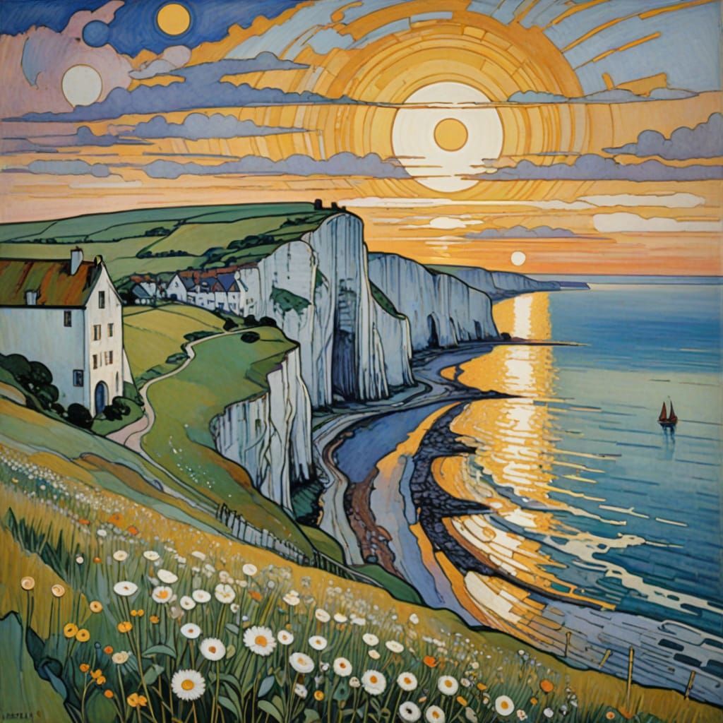 White Cliffs of Dover Painting in Golden Hour