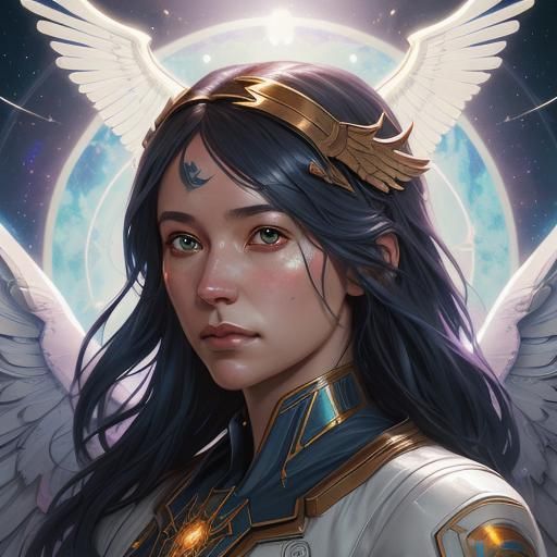 Celestial Woman with Wings: Hyperdetailed Space Portrait