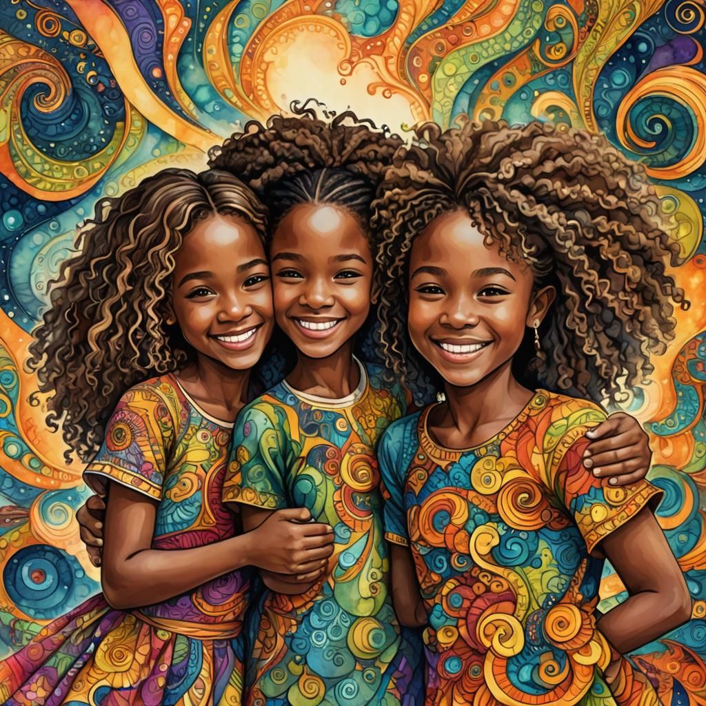 Joyful African American Siblings in Watercolor Style