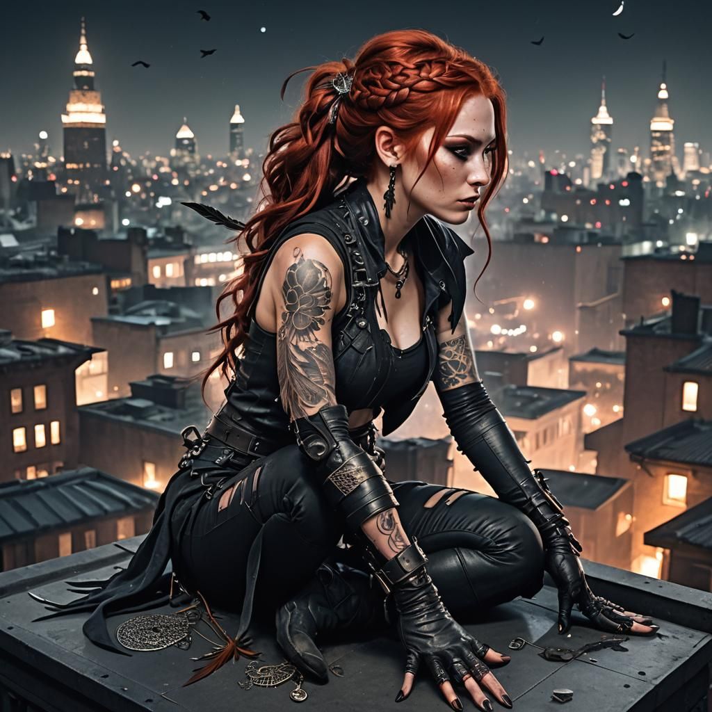 Cyberpunk Assassin on Rooftop at Night