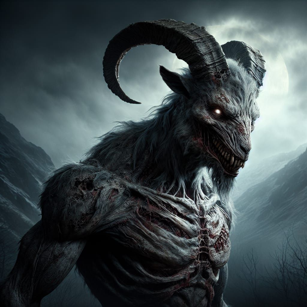 Intimidating Goat Creature in Desolate Landscape