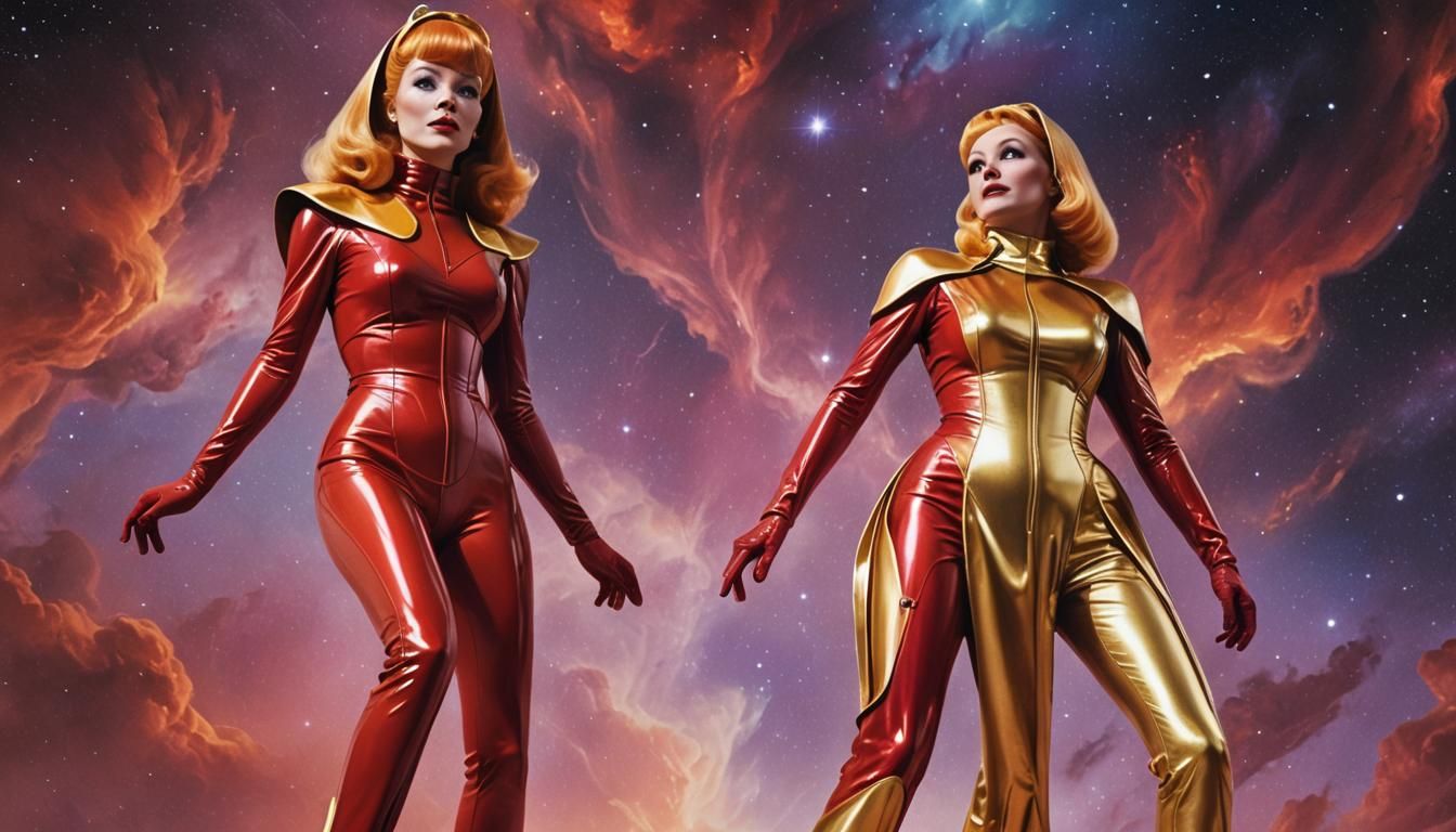 Jetsons Sisters in Latex Catsuits: Hyperrealistic Sci-Fi Art