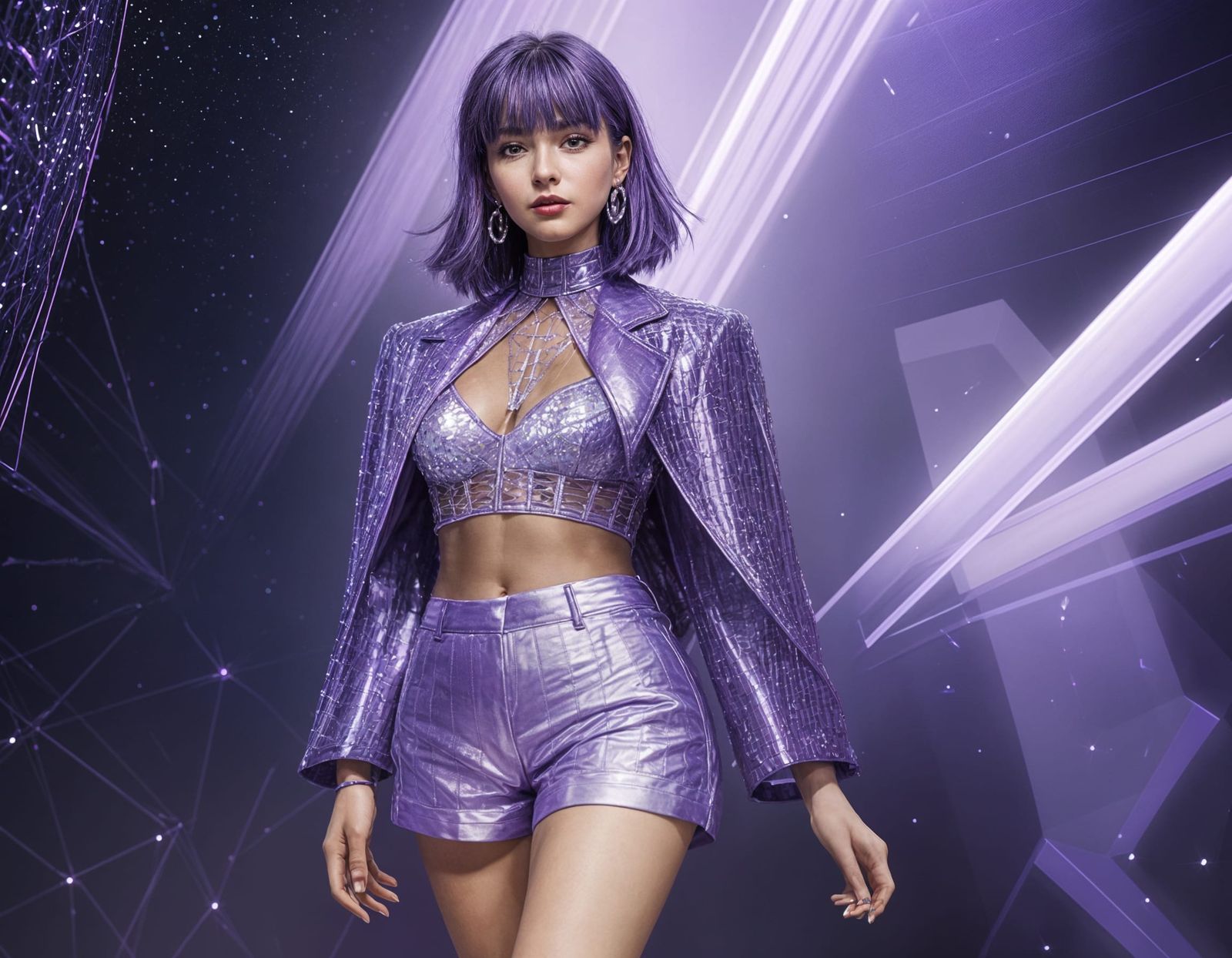 Woman in Bright Crystal Fashion with Cubist Style