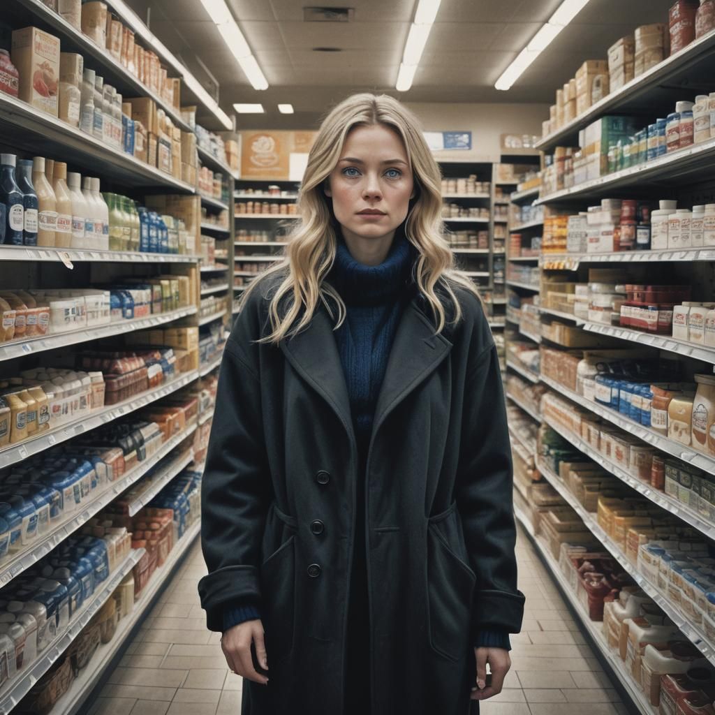 Hyperrealistic Portrait of a Woman in a Long Black Coat