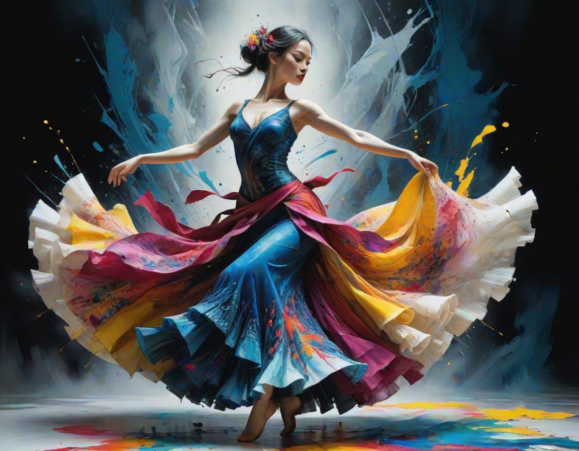 Dynamic Flamenco Dancer in Vibrant, Expressive Art