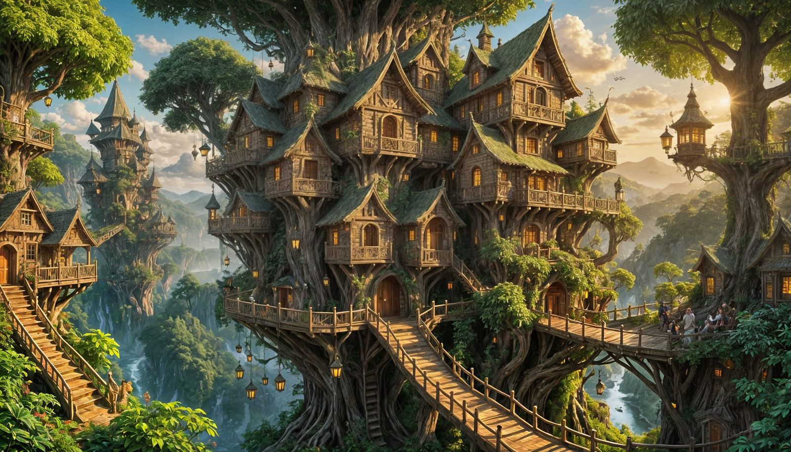 Fantasy Treehouse Village at Golden Sunset
