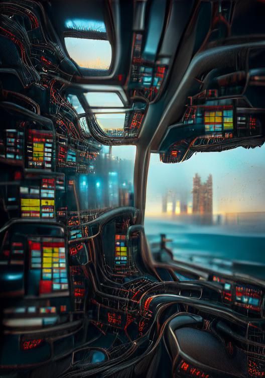 Cyberpunk Space Station Control Panel in Emergency