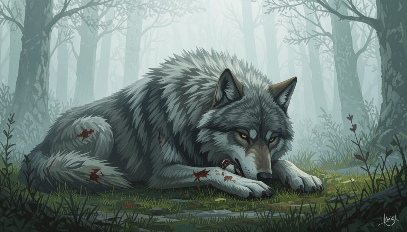 Wolf and Bird: A Tender Fantasy Art Moment